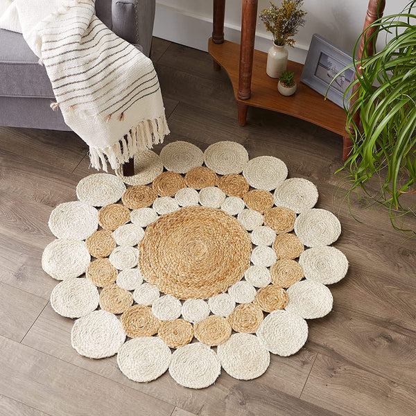 Round Jute Rug with Circle Design Area Rug for Home Decor Living Room Hallway Kitchen Dining Room Home Decor(Multicolor 1)