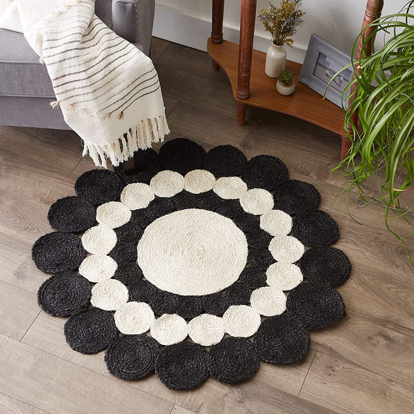 Round Jute Rug with Circle Design Area Rug for Home Decor Living Room Hallway Kitchen Dining Room Home Decor(Multicolor 2)