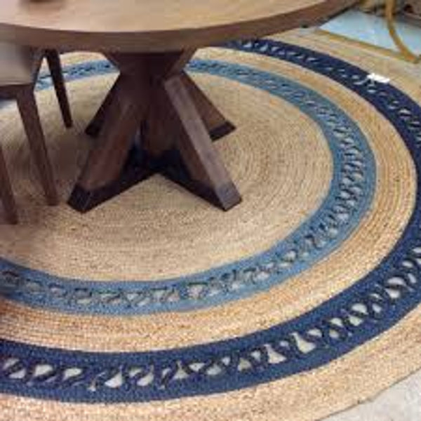 Jute Braided Rug 3 Ft' Round Natural, Hand Woven Reversible Rugs for Kitchen Living Room