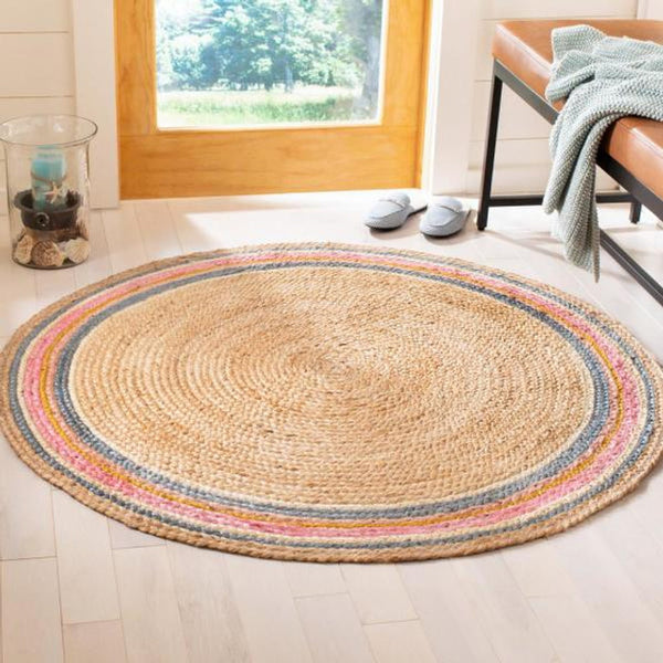 Handwoven Jute Round, Natural Fibres, Braided Reversible Carpet Rug