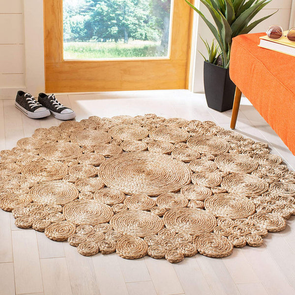 Round - Natural Fibre- Rustic Vintage Boho Beige Braided Reversible Rug