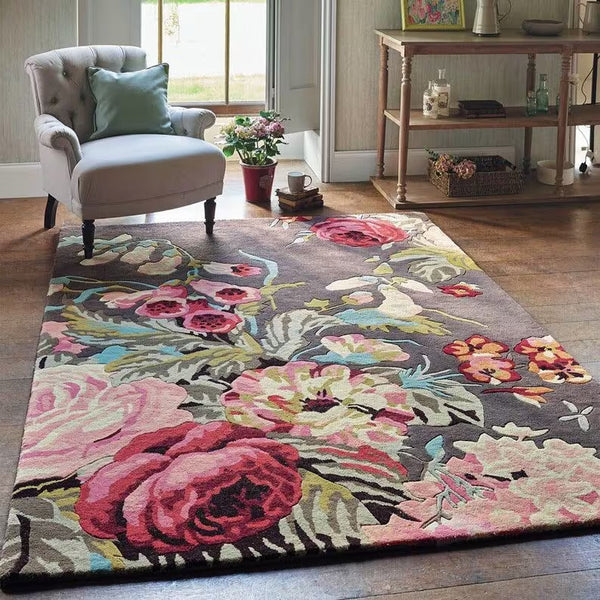 Rose Floral Contemporary Handmade Wool Rug, Area Rug, Living Room Rug, Rug 3x5, rug 4x6 Wool Rug, Premium Wool Carpet, Modern Rug